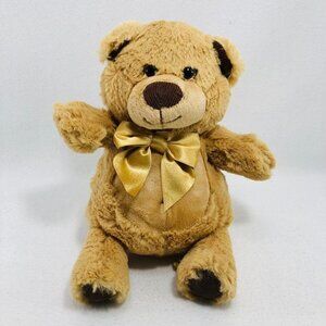 First Main Bear Plush 1165 12" Brown Beige Gold Ribbon Bow Tie Toy Cuddle Sitter